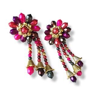 Wild 80s hot pink multi-color statement earrings